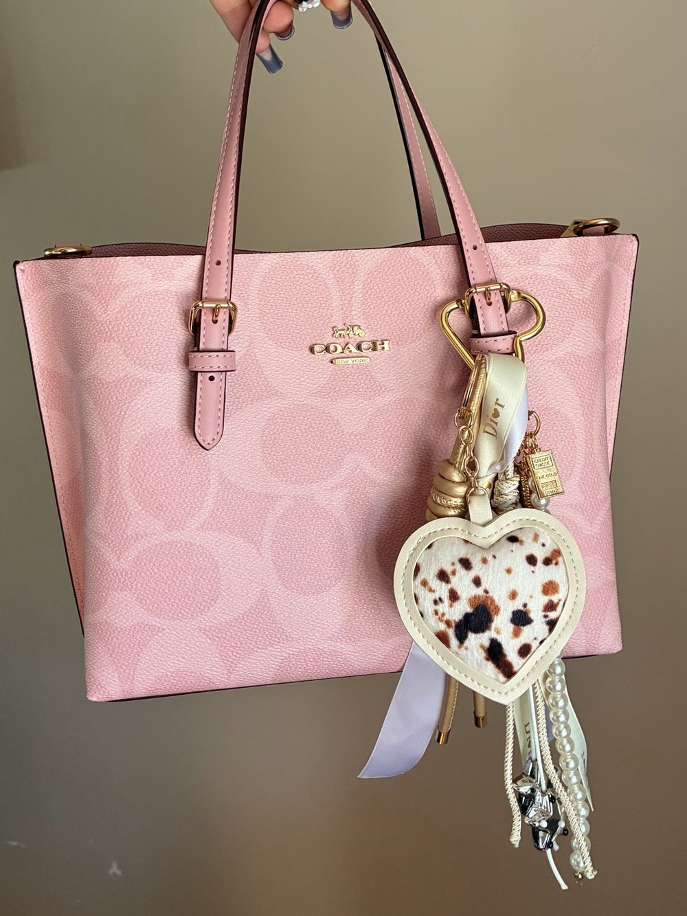Cream Leopard Print Heart Keychain Bag Charm